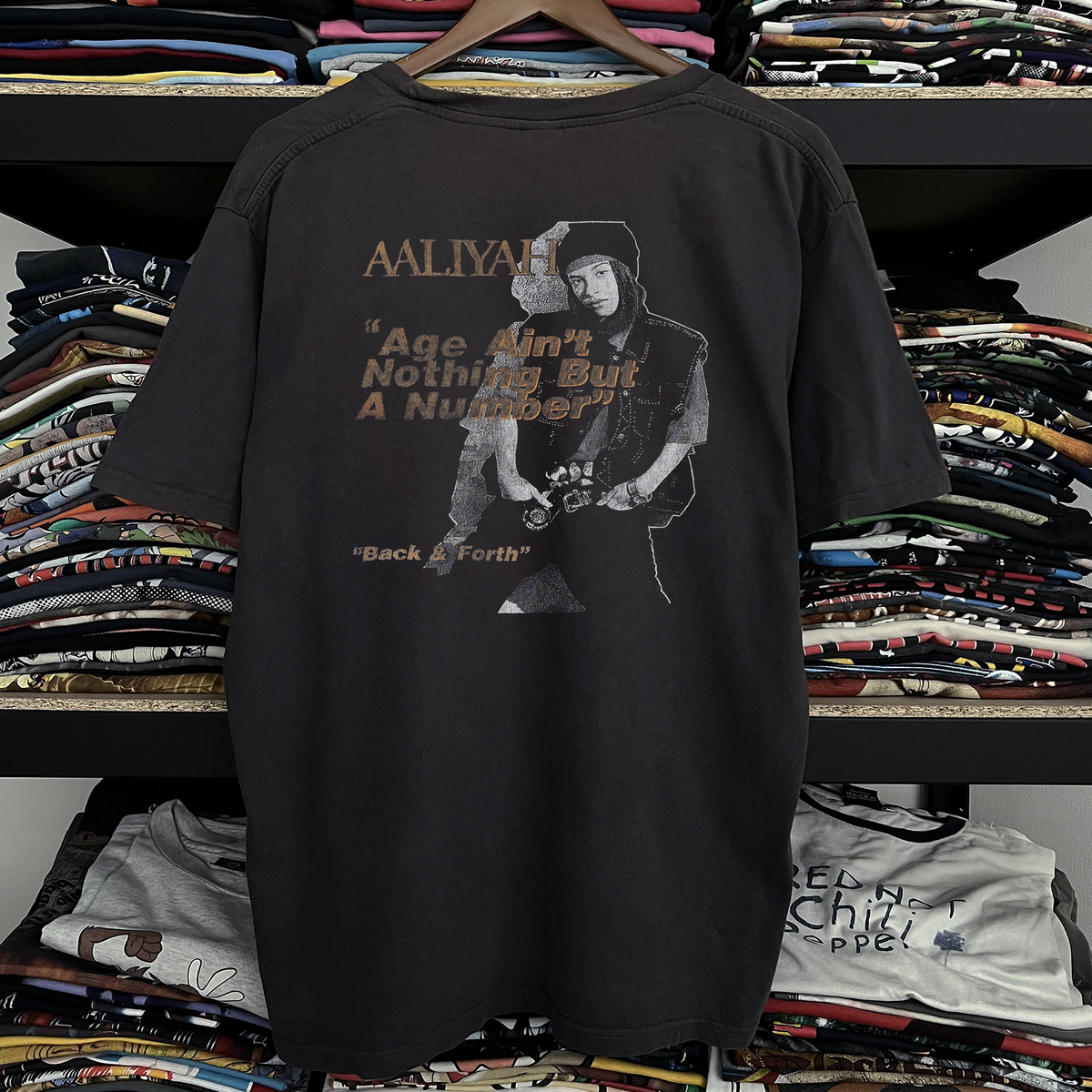 Rare Aaliyah Back and Forth Washed Black Tee